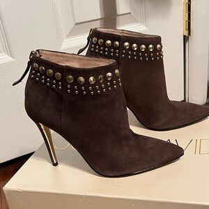 Joan & David Dark Brown Studded Heeled Boots
